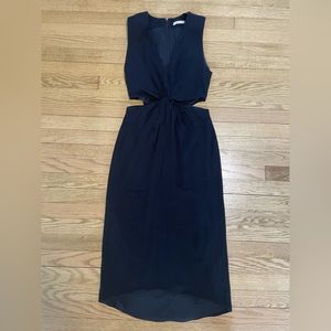 ALICE + OLIVIA Black Midi Cutout V-neck Dress